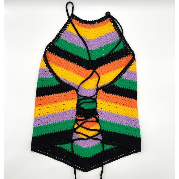 MAJE Stripe Crochet Halterneck Top Womens Medium Chevron Rainbow Stripe NEW - Picture 7 of 16